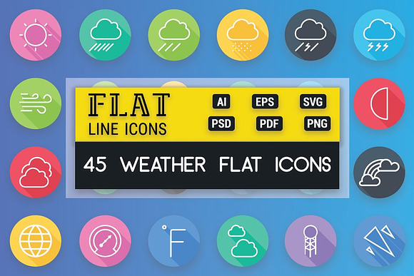 Weather and Forecast Flat Line Icons in Icons - product preview 2