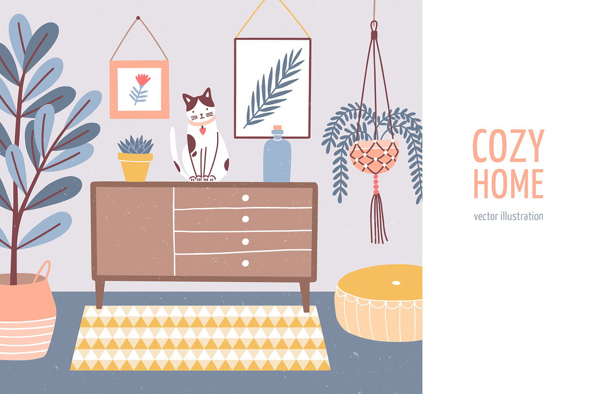 Cat in cozy room in Illustrations - product preview 8
