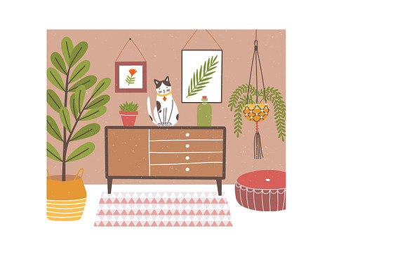 Cat in cozy room in Illustrations - product preview 1