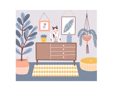 Cat in cozy room in Illustrations - product preview 2