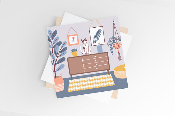 Cat in cozy room in Illustrations - product preview 3