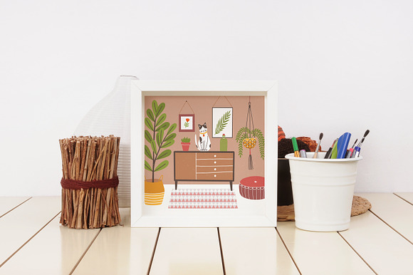 Cat in cozy room in Illustrations - product preview 4