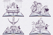 Open book fairy tale illustration