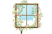 Window and roses flowers card vector