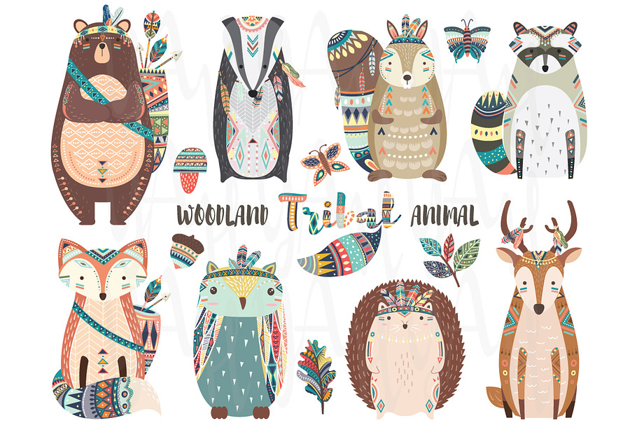 Cute Woodland Tribal Animal Set