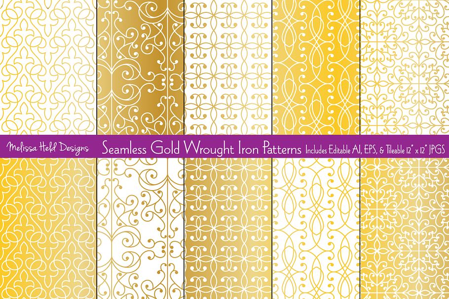 Seamless Gold Wrought Iron Patterns