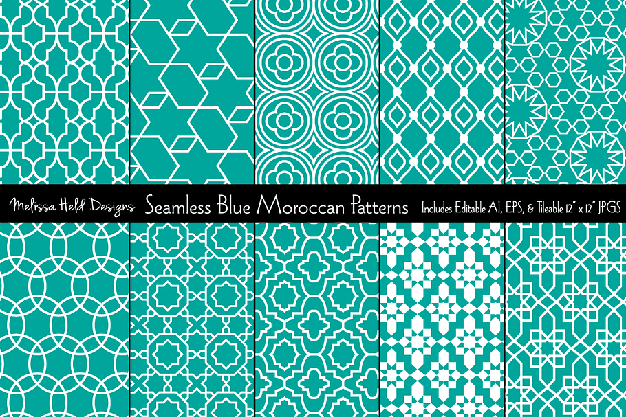 Seamless Blue Moroccan Patterns in Patterns - product preview 8