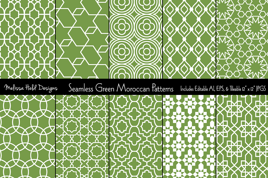 Seamless Green Moroccan Patterns in Patterns - product preview 8