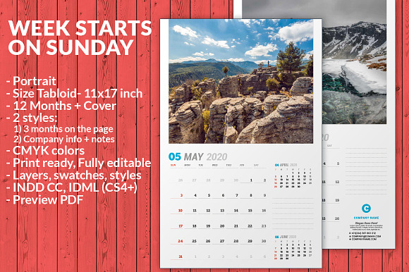 Wall Calendar 2020 (WC031-20) in Stationery Templates - product preview 2