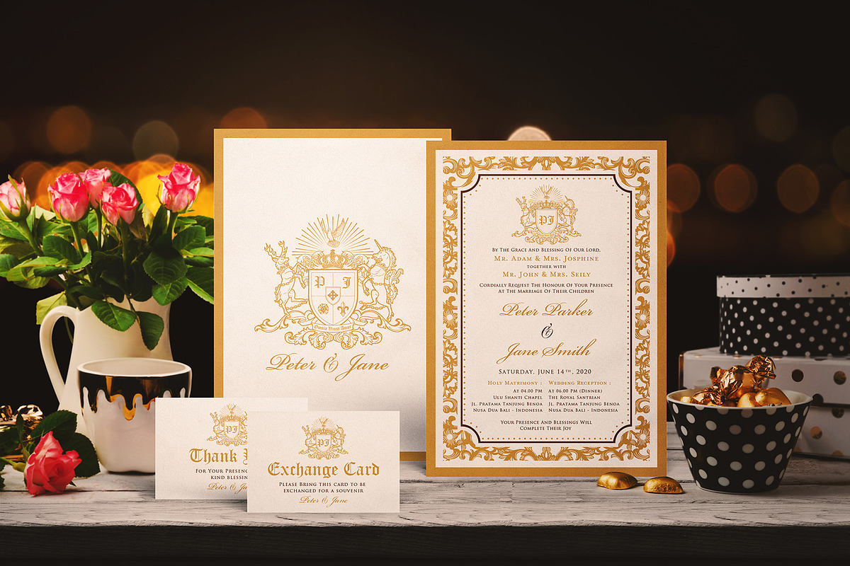 GOLDEN WEDDING INVITATION SUITES in Wedding Templates - product preview 8