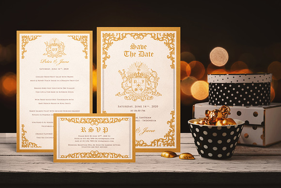 GOLDEN WEDDING INVITATION SUITES in Wedding Templates - product preview 2