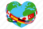 World Peace Flag Charity Heart Globe