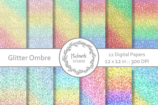 Rainbow Glitter Ombre digital paper