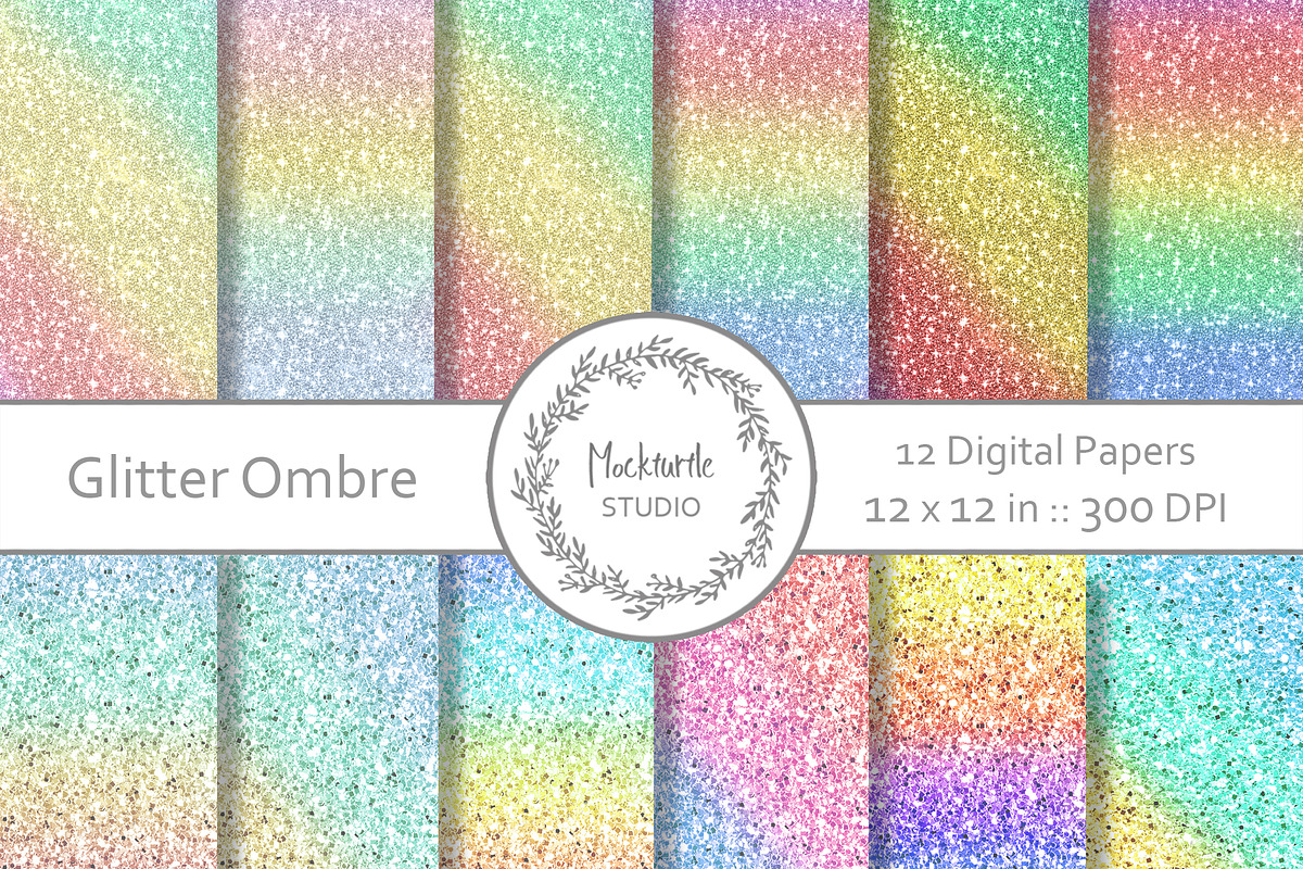 Rainbow Glitter Ombre digital paper in Textures - product preview 8