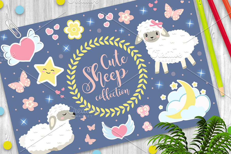 Cute sheep collection in Illustrations - product preview 8