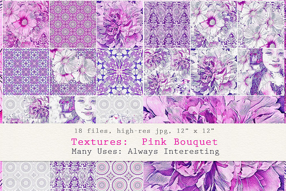 Pink Bouquet Bright Art Textures in Textures - product preview 2
