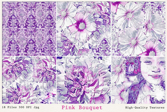Pink Bouquet Bright Art Textures in Textures - product preview 4