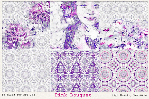 Pink Bouquet Bright Art Textures in Textures - product preview 5