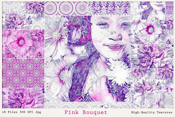 Pink Bouquet Bright Art Textures in Textures - product preview 6