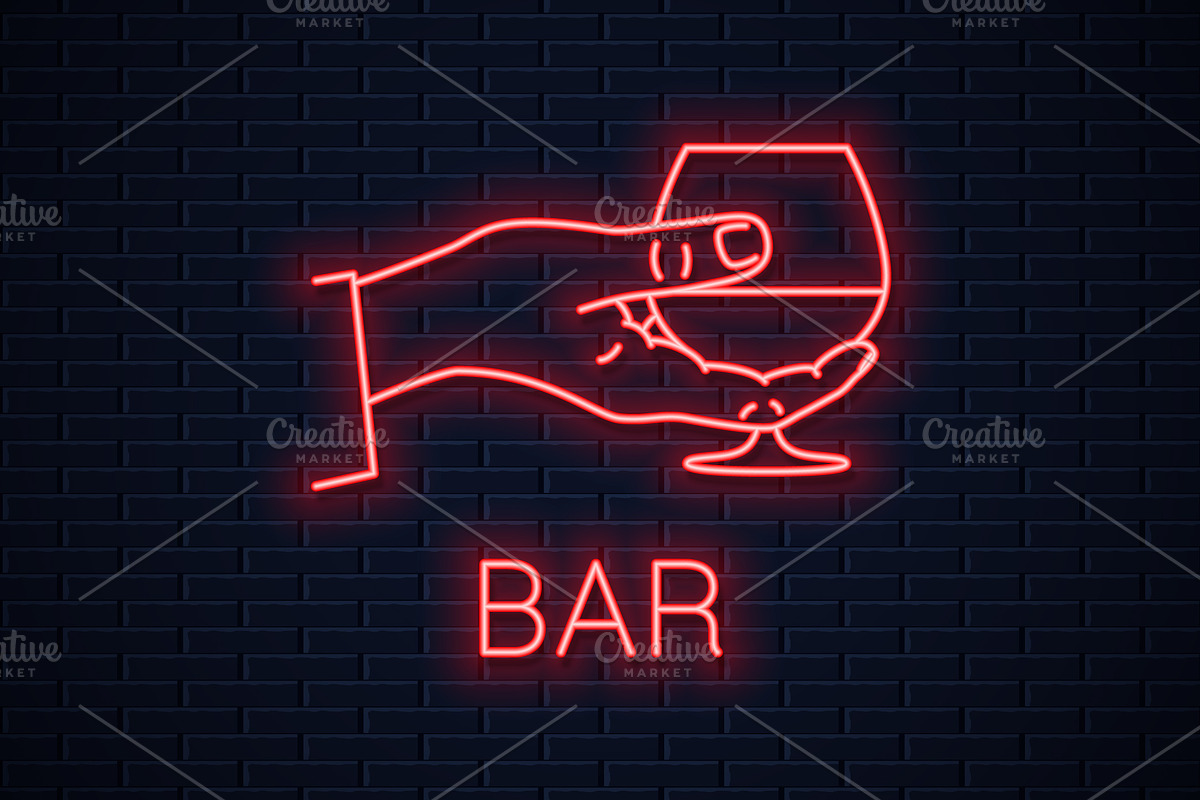 Hand hold cognac neon sign. in Illustrations - product preview 8