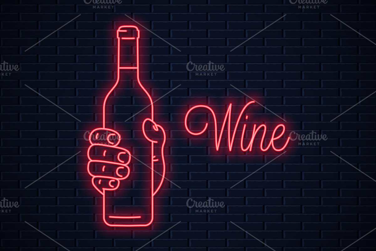 Hand hold wine bottle neon sign. in Illustrations - product preview 8