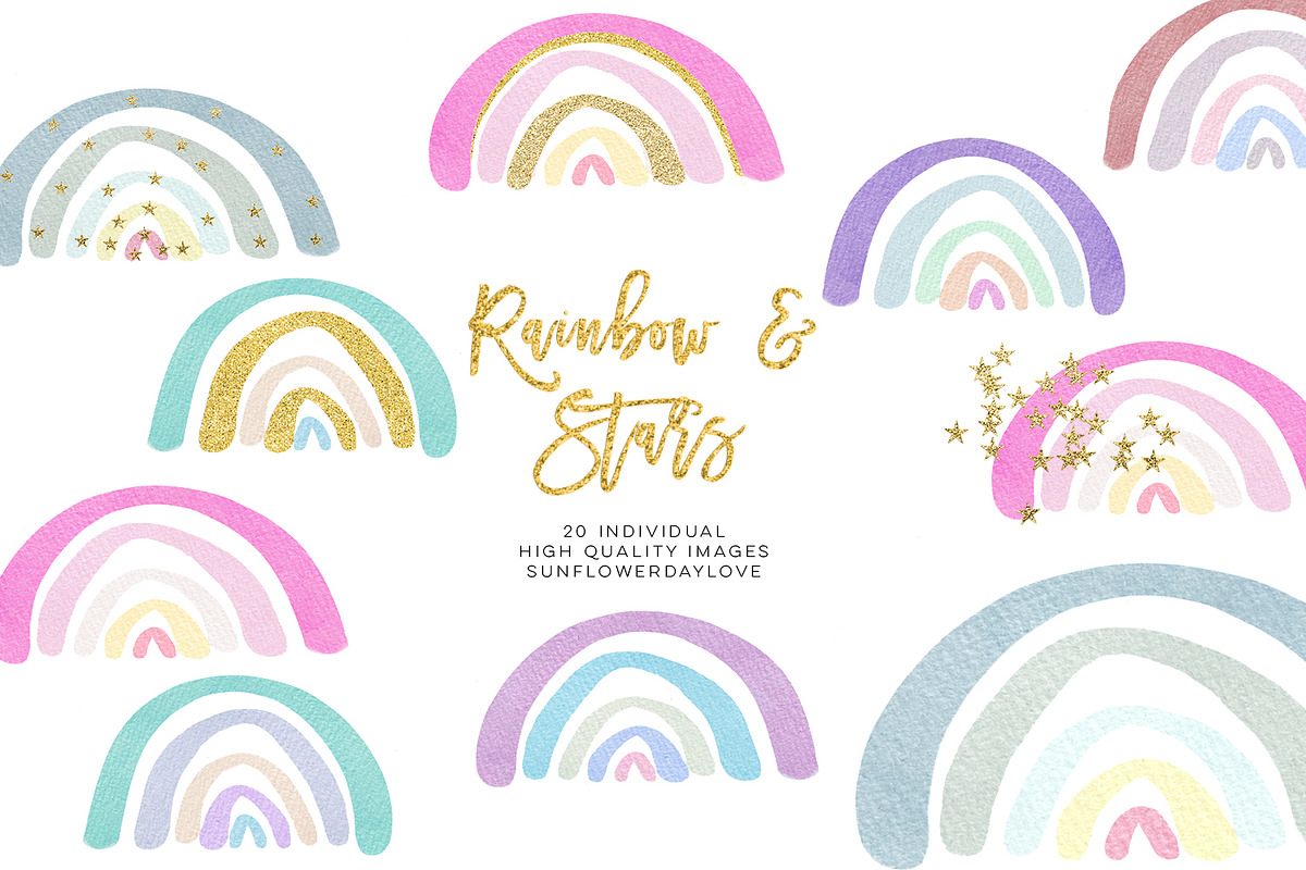 Watercolour Rainbow Clip Art in Illustrations - product preview 8