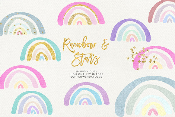 Watercolour Rainbow Clip Art in Illustrations - product preview 1