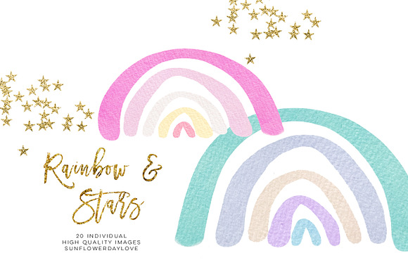 Watercolour Rainbow Clip Art in Illustrations - product preview 2