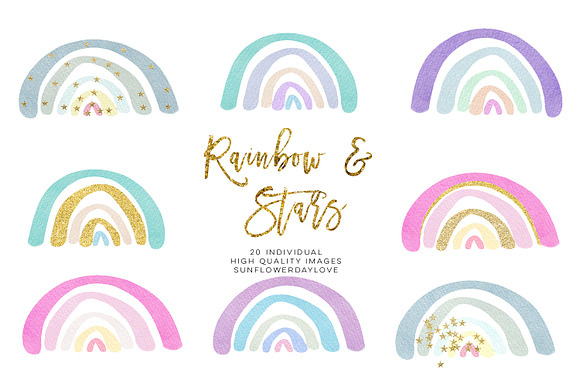 Watercolour Rainbow Clip Art in Illustrations - product preview 6