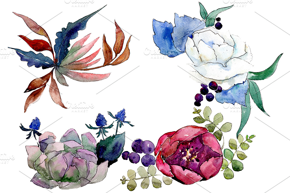 Bouquet Gentle rustle watercolor png in Illustrations - product preview 8