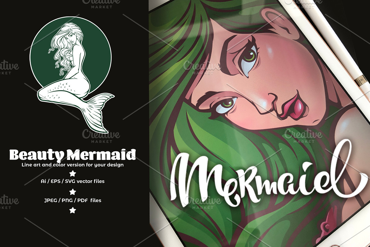 Beautiful mermaid in Illustrations - product preview 8