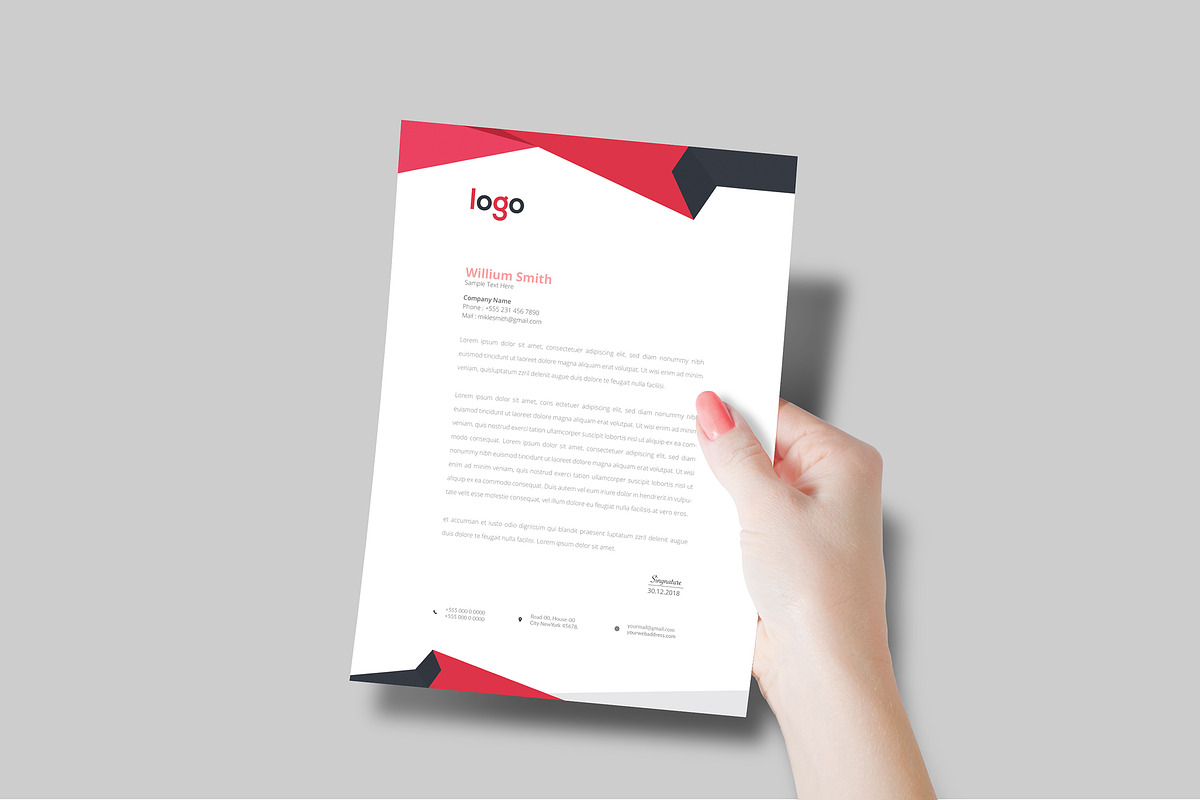 Red Abstract Letterhead Template in Stationery Templates - product preview 8
