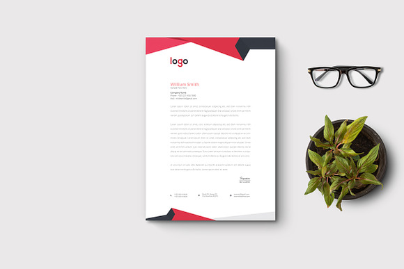 Red Abstract Letterhead Template in Stationery Templates - product preview 1
