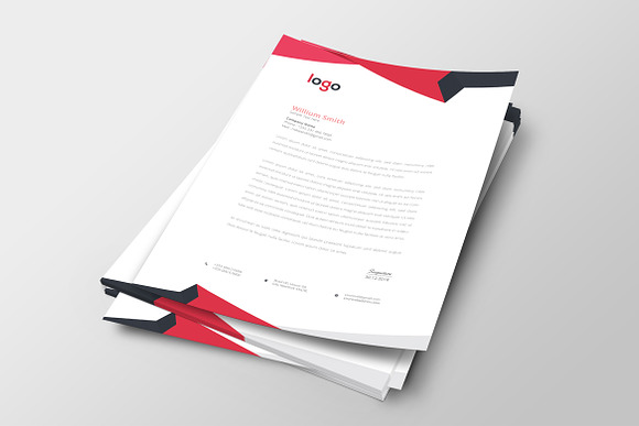Red Abstract Letterhead Template in Stationery Templates - product preview 3