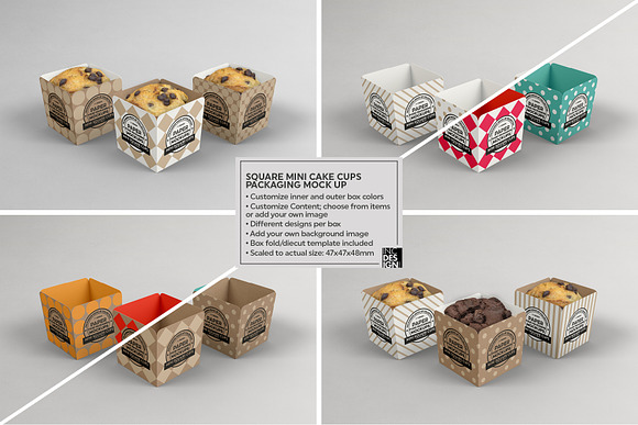 Square Cake Cups Packaging Mockup in Branding Mockups - product preview 1