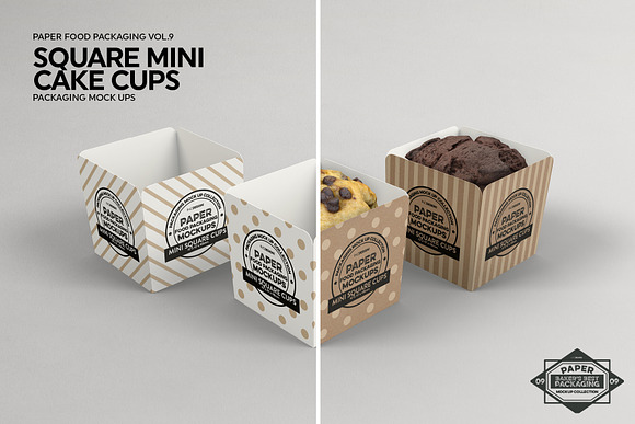 Square Cake Cups Packaging Mockup in Branding Mockups - product preview 3