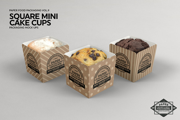 Square Cake Cups Packaging Mockup in Branding Mockups - product preview 5