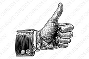 Thumbs Up Hand Sign Retro Woodcut