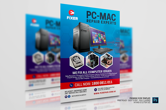 Computer and Laptop Repair Flyer in Flyer Templates - product preview 3