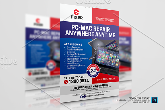 Laptop and Computer Repair Flyer in Flyer Templates - product preview 2