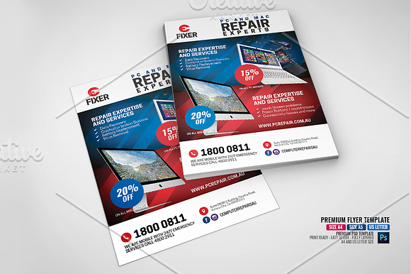 Macbook and PC Service Center Flyer in Flyer Templates - product preview 1