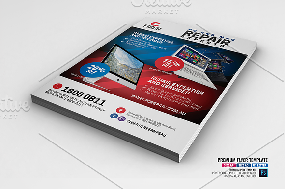 Macbook and PC Service Center Flyer in Flyer Templates - product preview 2