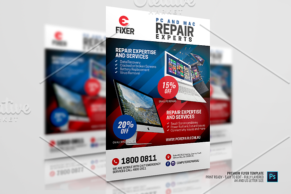 Macbook and PC Service Center Flyer in Flyer Templates - product preview 3