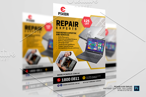 Macbook and Laptop Computer Repair in Flyer Templates - product preview 3