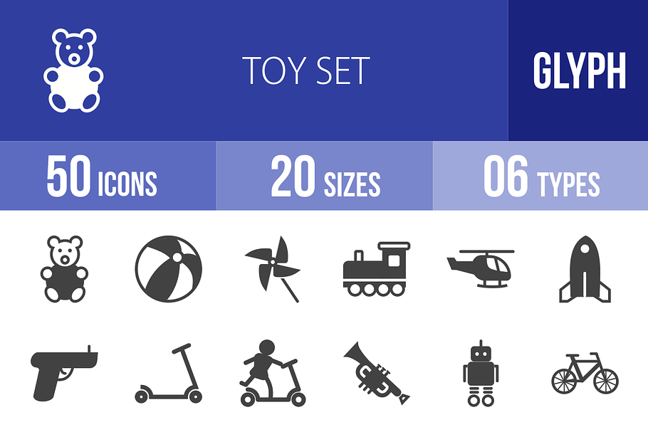 50 Toy Set Glyph Icons