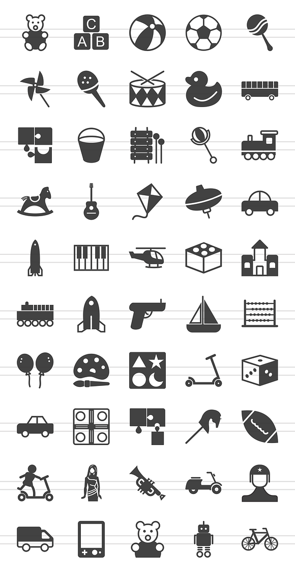 50 Toy Set Glyph Icons in Icons - product preview 1