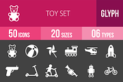 50 Toy Set Glyph Inverted Icons