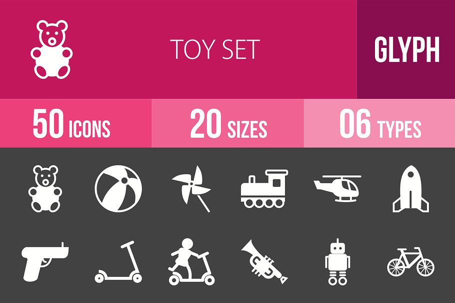 50 Toy Set Glyph Inverted Icons