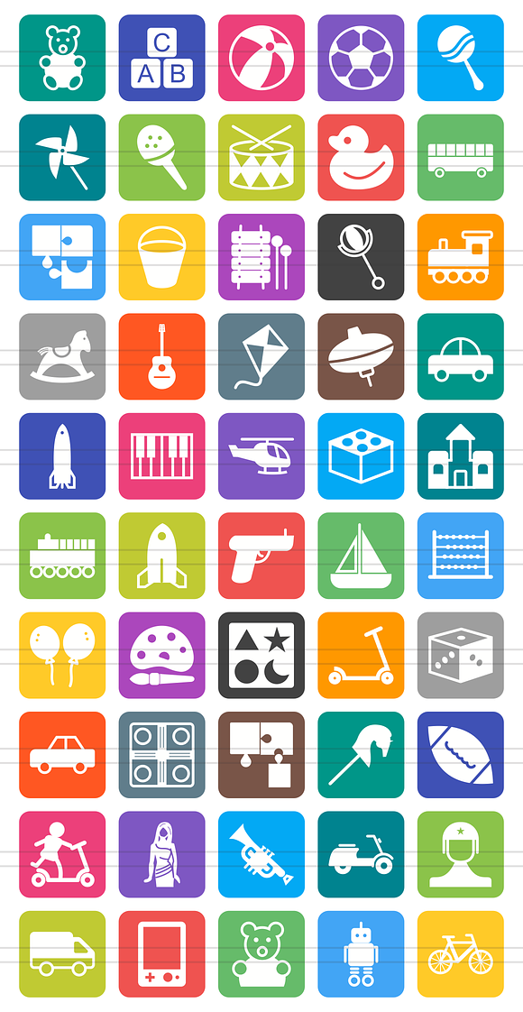 50 Toy Set Flat Round Corner Icons in Graphics - product preview 1