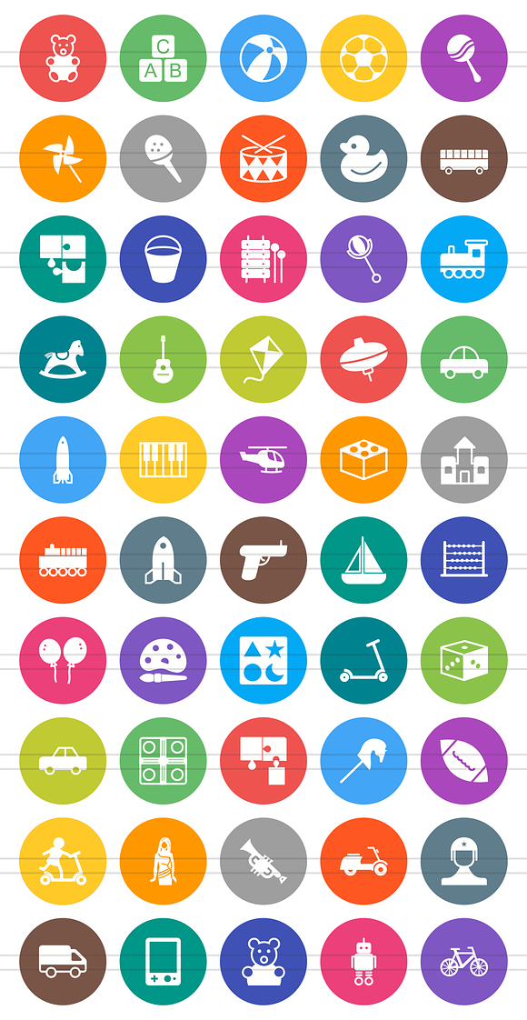50 Toy Set Flat Round Icons in Icons - product preview 1